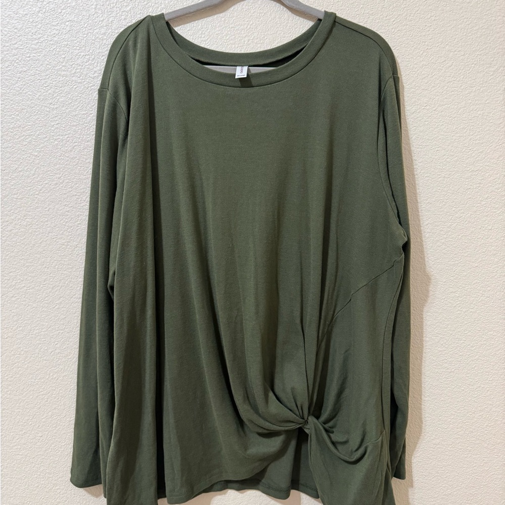 Niloufo 3XL Olive Green Long Sleeve Knot Front Top Plus Size